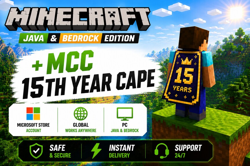 Minecraft: Java & Bedrock Edition  + MCC 15th Year Cape (PC) - Microsoft Store Account - GLOBAL