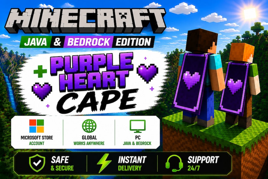Minecraft: Java & Bedrock Edition  + Purple Heart Cape (PC) - Microsoft Store Account - GLOBAL