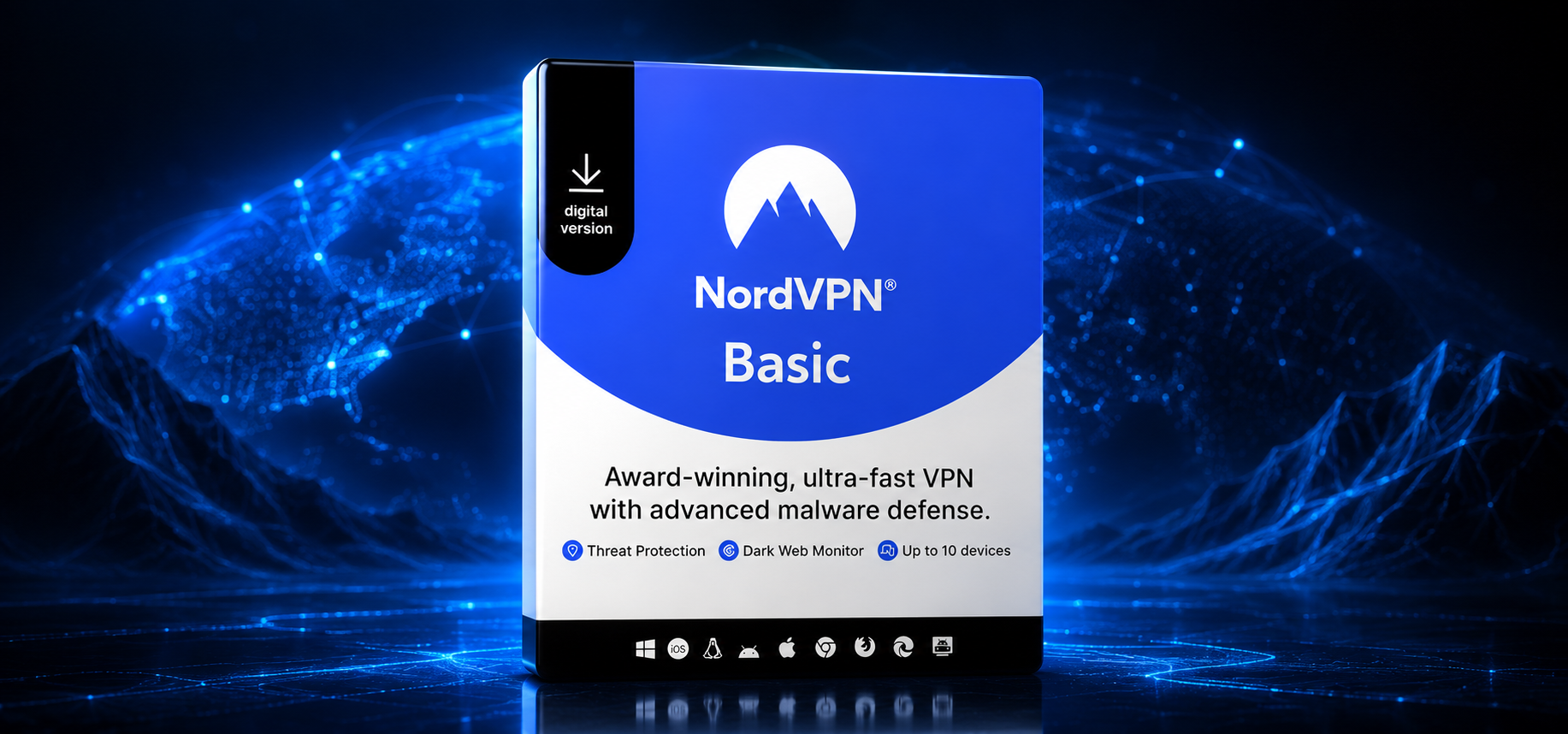 NordVPN Basic VPN Service (PC, Android, Mac, iOS) (10 Devices, 1 Year) - NordVPN Key - GLOBAL