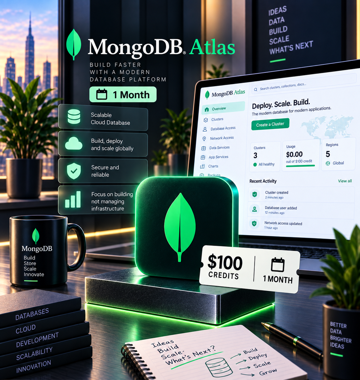 MongoDB Atlas 100 USD Credits 1 Month - MongoDB Account - GLOBAL