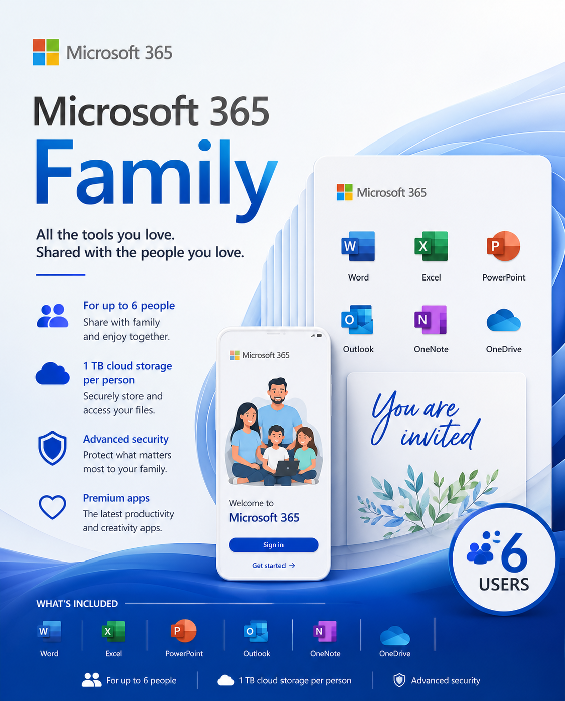 Microsoft Office 365 Family (PC) (6 Devices, 1 Year) - Microsoft Account - GLOBAL Main image