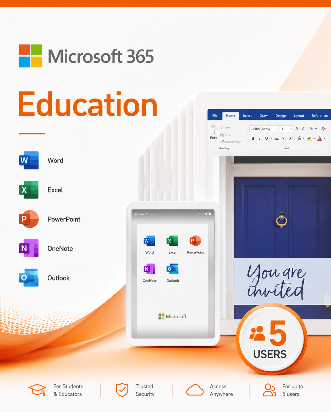 Microsoft 365 Education (PC, Mac) 5 Devices, 1 Year - Microsoft Account - GLOBAL Main image