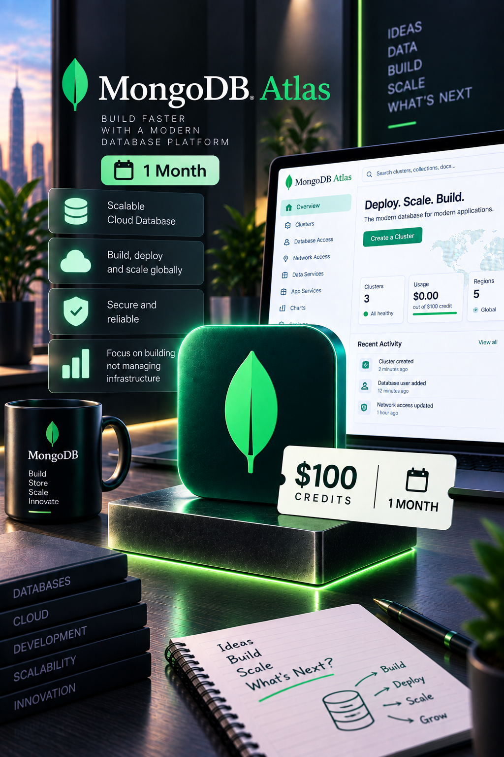 MongoDB Atlas 100 USD Credits 1 Month - MongoDB Account - GLOBAL