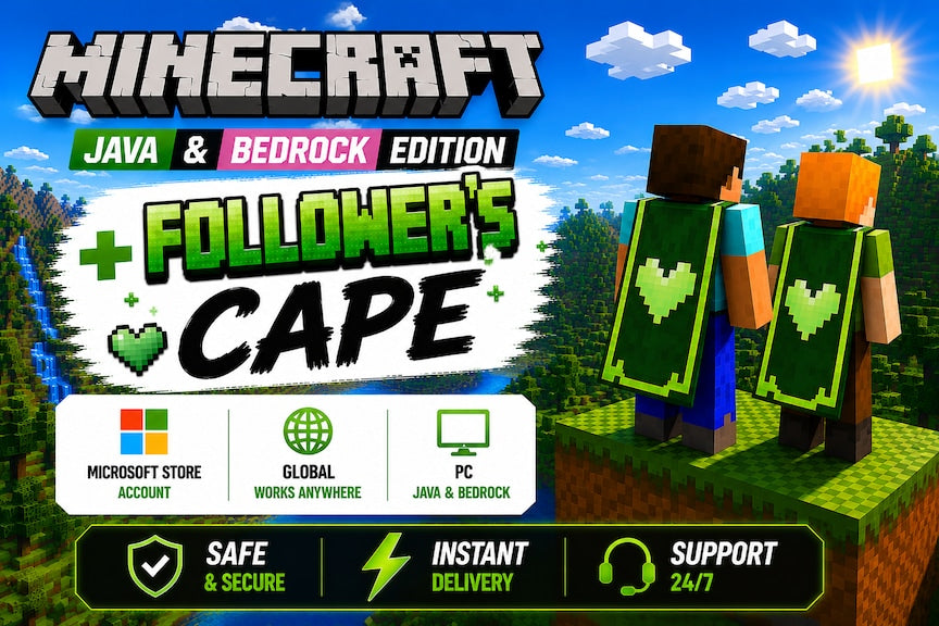 Minecraft: Java & Bedrock Edition  + Follower’s Cape (PC) - Microsoft Store Account - GLOBAL